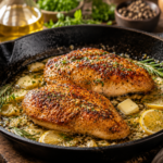 Enjoy this Garlic Butter Chicken Recipe made with tender chicken breasts, rich garlic butter sauce, fresh herbs, and simple ingredients for a delicious homemade dinner.