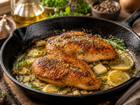 Enjoy this Garlic Butter Chicken Recipe made with tender chicken breasts, rich garlic butter sauce, fresh herbs, and simple ingredients for a delicious homemade dinner.